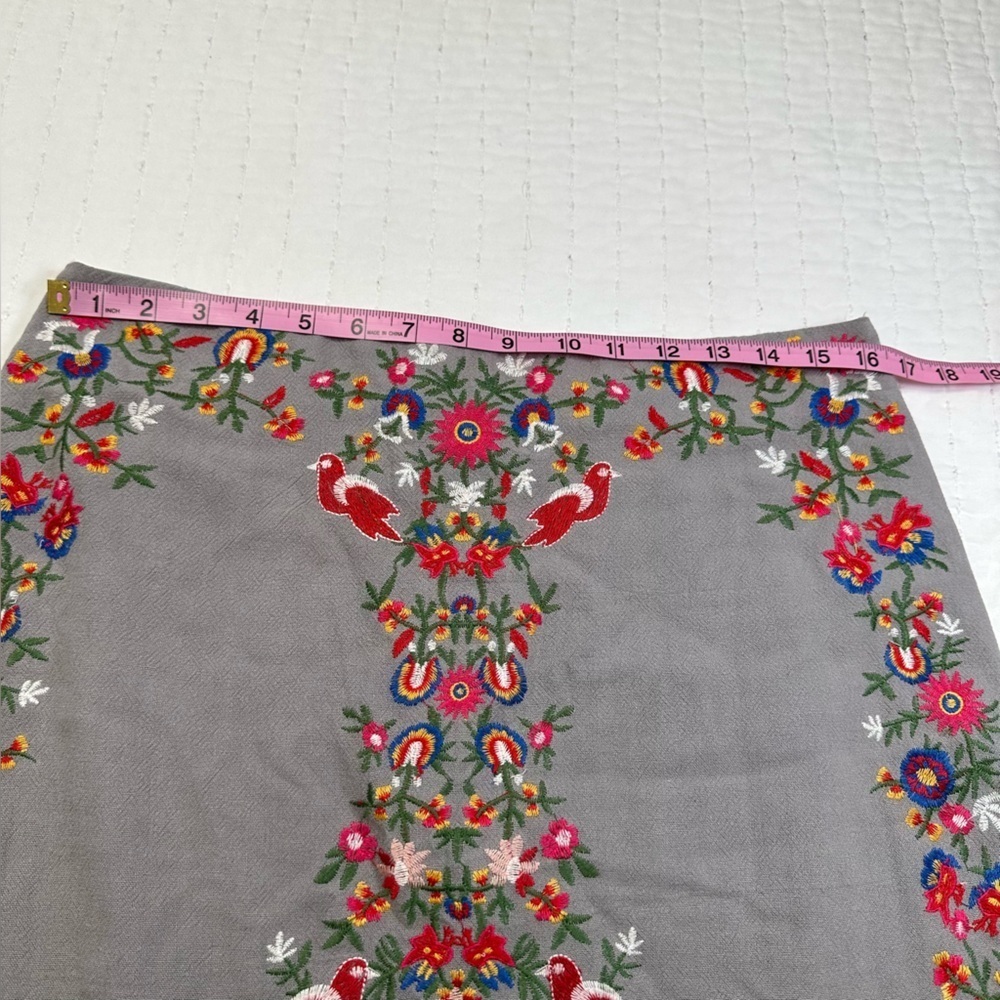 Altar'd State Gray Mini Skirt with Colorful Floral Embroidery Size L - Picture 4 of 15